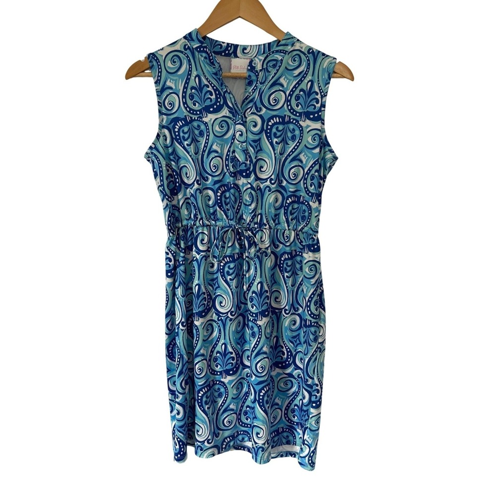Stella Parker UPF 30 Sun Protection Paisley Drawstring Mini Dress S Blue Resort